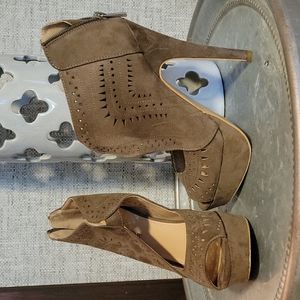 Just fab swede die cut booties with zip back and 5 inch heel
